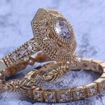 &merci Women’s Golden Cubic Zirconia Geometry Shape 3 Piece Ring Set Size 6 Photo 2