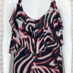 Bebe Printed Silk Chiffon Ruffle Trim Halter Neck Blouse Pink Black XS Photo 0