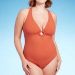 Kona Sol NWT  wide rib center ring mauve dark pink one piece swimsuit Photo 0