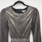 For Love & Lemons  Metallic Gray Steel Belt Tie Mini Dress Size Small Long Sleeve Photo 2
