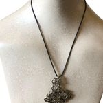 Boho Chic Minimalist Faux Gold Coated Black String Outline Pendant Necklace Photo 0