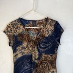 Suzie in the City Y2k Paisley Print V Neck Short Sleeve Top M Brown Blue Boho Size M Photo 1