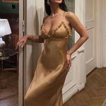 ZARA  maxi dress bodycon slip satin ruffle carmel evening wedding cocktail Photo 6