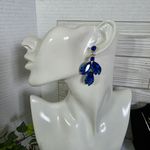 Statement Silver and Blue Floral Crystal Necklace and Earrings Set Photo 11