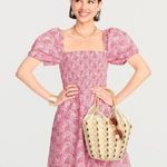 J.Crew  Pink Floral Smocked Puff Sleeve Flowy Poplin Mini Dress Tropical XS Photo 0