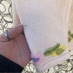 Vintage 60s embroidered floral 3D wool knit cardigan sweater cream purple green Size M Photo 4