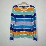 Lands' End  Women's M TALL Purple‎ Orange Striped Button Up Cotton Cardigan Photo 6