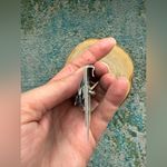 Vintage NOS Caren Charles blue silver stripe metal horse shoe pierced earrings Photo 3