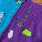 Heirloom Collwctible Christmas Cats holiday zip front Cardigan XL sequins Purple Photo 4