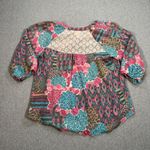Anthropologie Fig & Flower Peasant Blouse w/Lace Back Womens 2X Boho Mixed Print Pink Photo 6