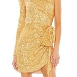 Ieena for Mac Duggal Gold One Shoulder Sequin Bow Mini Dress Size 0 New Tags Photo 0