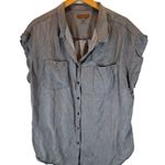 Jachs Girlfriend  XXL Gray Short Sleeve Collared Button Down Baggie Top Blouse Photo 2