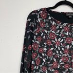 J Jill Black Floral Long Sleeve Mini Dress Womens XS Shift Stretch Casual Fall Photo 1