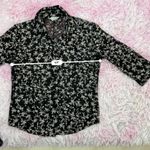 Floral Button Up Top, 3/4 Sleeve‎ Blouse, Lightweight, Semi Sheer Shirt Black Photo 2