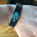 Natural Sleeping Beauty Turquoise Leather Arrow Bracelet Black Photo 5