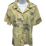 Tapestry Women's Safari Animal Print Patchwork Short Sleeve Button Up Shirt L Green Size L Photo 0