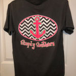 Simply Southern  Sz S Sparkle Chevron Anchor T-Shirt Gray Tee Photo 0