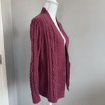LL Bean Women's Open Front Cardigan Sweater Size S Maroon Chunky Cable Knit Red Photo 4