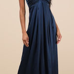 Lulus NWT  Memorable Entrance Dark Blue Strapless Satin Maxi Dress Bridesmaid M Photo 0