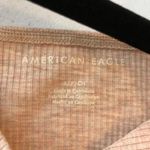 American Eagle  Womens Ribbed Square Neck Tank Top Lace Trim Beige Pink Size S Photo 2