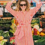 Katie Kime Red Retro Stripe Sophia Belted Shirt Dress Sz L Size L Photo 0