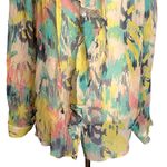 Sundance Cream Pink Teal Yellow Abstract Print Ruffle Front Silk Blouse Large‎ Photo 3
