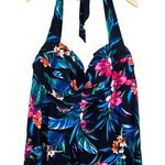 Trimshaper black tropical print floral slimming control halter swim top 24W NEW Photo 3