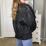 Black leather ruffled unique western bomber jacket with a boxy fit leather Size L Photo 4