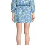 Alice + Olivia Cerulean Blue Floral Adaline Smocked Popover Dress Size 12 Silk Photo 1