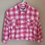 DIXXON Women's The Valentine Pink & White Plaid Crop Flannel Shirt Sz M Size M Photo 1