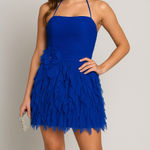 Jovani Y2K Fairy Winter Ball Dress Womens 2 Blue Silk Feathered Beaded Detail Photo 0