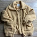Elodie  Teddy Sherpa Fleece Zip Jacket Size Cozy Shacket Vanilla M Big Pockets Photo 0