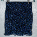Free People  Women XS Blue Black Floral Romi Mesh Mini Skirt Gathered Ruffle Photo 0