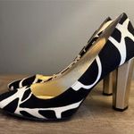 Diane Von Furstenberg  Women's Black White Print Pump Heels Shoes Gold Heel 7M Photo 1