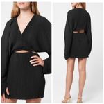 Good American  Black Pleated Mini Dress Dramatic Sleeves Open Back 1/2 Photo 1