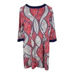 Sangria Women's Lace Up Neckline Puff Print Shift Dress Terra Cotta Blue Size 12 Photo 2