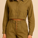 Anthropologie  2 piece set green raw hem linen‎ blend jacket and shorts size 8 Photo 0
