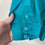 Eileen Fisher  Teal Green Organic Linen Button Down Shirt Womens LP Lagenlook Top Photo 5