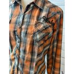 Harley Davidson Motorcycles Plaid Shirt‎ Orange Embroidered Large Long Sleeve Photo 1