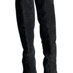 Adam Tucker Black Suede Knee Boots Kody Round Toe 1/2 Zip Low Heel Womens Size 8 Photo 1