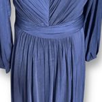 Tantease Navy Blue Maxi Dress Long Sleeve Slit Shoulder Draped Pleated Evening Photo 4