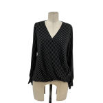 Karen Millen  Pinstripe‎ Wrap Blouse Black Long Sleeve Size US 4 Photo 2