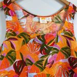 C&C California Tank Top Women's M Orange Leaf Print 100% Linen Tropical Resort Photo 2