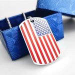 American Flag Dog Tag Necklace - Stainless Steel - USA Veteran, Gift Photo 2