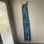 Hale‎ Bob XS Tall Blue Green Boho Maxi Dress Tie Neck Beach Vacation Resortwear Photo 6