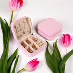 1pc Mini Jewelry Box, Portable Jewelry Storage Box, PU‎ Leather Small Organizer Pink Photo 1