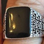 Natural black obsidian S925 silver ring size 8.5 Photo 7