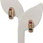 Ruby 14KT Yellow Gold Oval Sapphire Fine Statement Cabachon Omega Back Earrings Photo 0