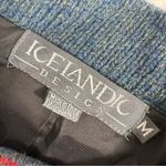 Vintage Icelandic Design Floral Embroidery Wool Cardigan Sweater Blue Size M Photo 3