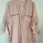 Calvin Klein Zip Pocket Utility Blouse Top Blush Pink Work Business Size Large Photo 0